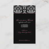 Zwart wit damast roze band monogram visitekaartje (Achterkant)