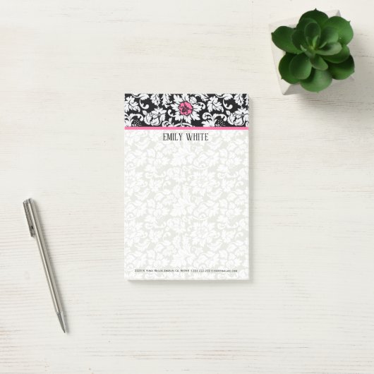 Zwart-wit Damast roze bloem Post-it® Notes (Kantoor)