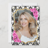 Zwart Wit Damast Roze Rozen Foto 50e Verjaardag Kaart (Achterkant)