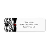 Zwart Wit Damast Ruby Edelsteen Adres Etiket (Voorkant)