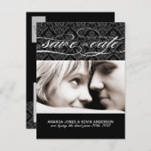 Zwart-wit Damast Save the Date Aankondigingskaart (Voorkant / Achterkant)