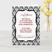 Zwart-wit damast Snoep Buffet Gedicht Kaart (Gele Bloem)