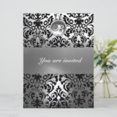 ZWART WIT DAMAST STEEN MONOGRAM KAART (Staand voorkant)