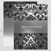 ZWART WIT DAMAST STEEN MONOGRAM KAART (Voorkant / Achterkant)