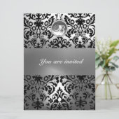 ZWART WIT DAMAST STEEN MONOGRAM KAART (Staand voorkant)