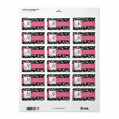 Zwart Wit Damast Swirls Roze Adreslabel Etiket (Full Sheet)