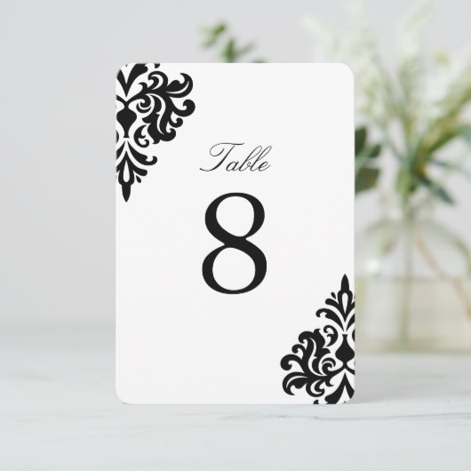 Zwart-wit damast tafelnummers (Staand voorkant)