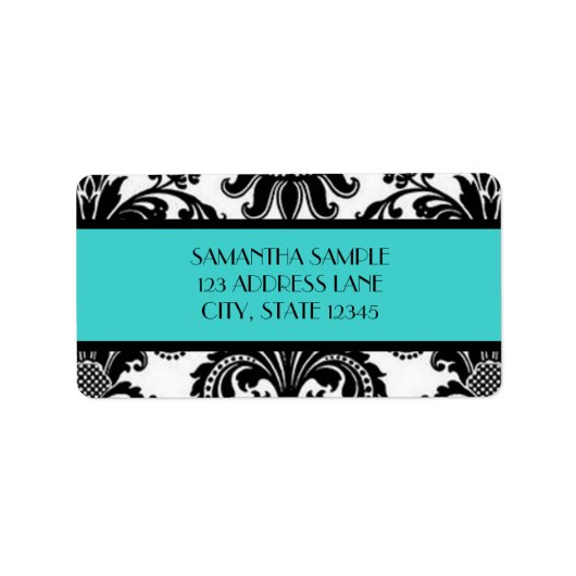 Zwart-wit damast, Turquoise Etiket (Voorkant)