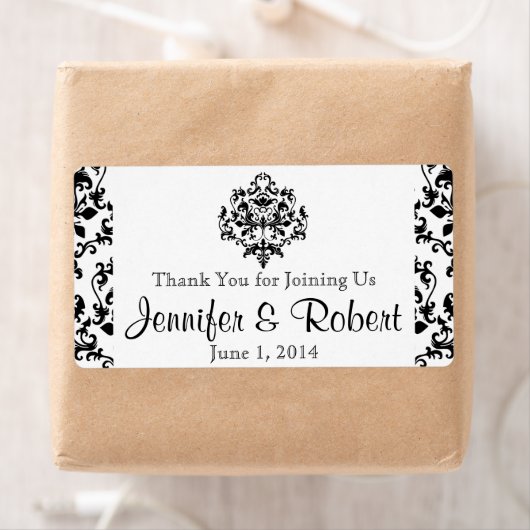 Zwart-wit Damast Water Flesetiket Etiket (Insitu)