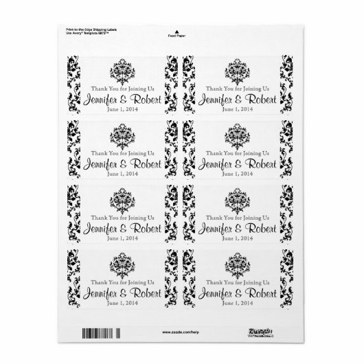 Zwart-wit Damast Water Flesetiket Etiket (Full Sheet)