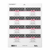 Zwart, Wit Damast Water Label Roze Strik (Full Sheet)