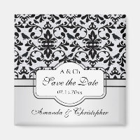 Zwart wit Damast wervelingen, vogels Save the Date