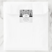 Zwart wit damast wervelingen, vogels Save the Date Vierkante Sticker (Tas)