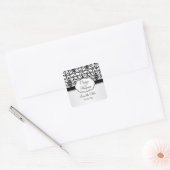 Zwart wit damast wervelingen, vogels Save the Date Vierkante Sticker (Envelop)