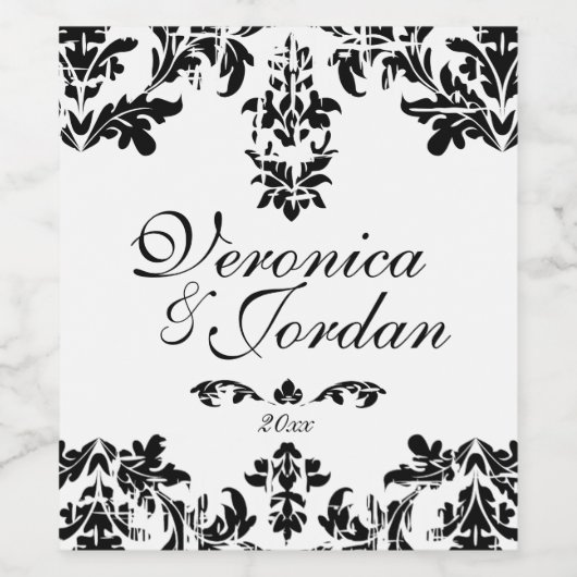  zwart-wit damast wijn etiket (Enkel label)