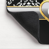 Zwart wit damast, zilvergrijs hart monogram muismat (Hoek)