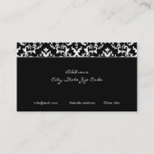 Zwart wit damast zilvergrijs hart visitekaartje (Achterkant)