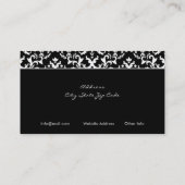 Zwart wit damast zilvergrijs hart visitekaartje (Achterkant)