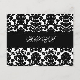Zwart-wit damasten antwoordkaart RSVP kaartje