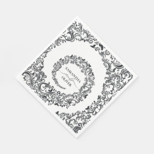 Zwart-wit damasten huwelijksfeest servet