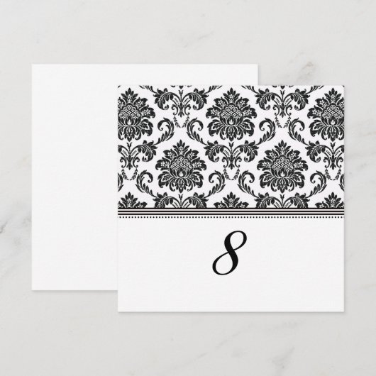 Zwart-wit damasten ontvangsttafelnummer kaart (Voorkant / Achterkant)