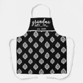Zwart-wit  damastpatroon Oma Est Schort (Voorkant)