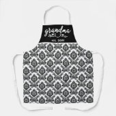 Zwart-wit  damastpatroon Oma Est Schort (Voorkant)