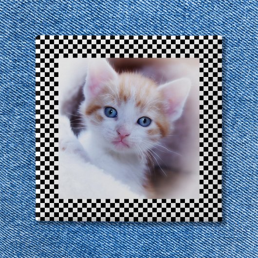Zwart-wit dambord fotolijst vierkante button 5,1 cm