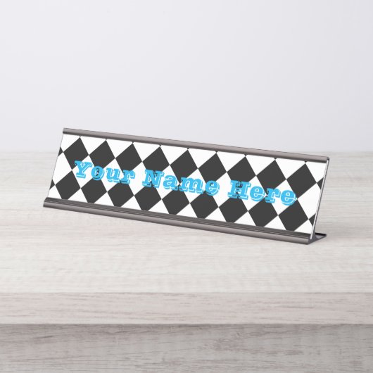 Zwart-wit dambord geruit vlag ontwerp bureau naambordje (Voorkant)