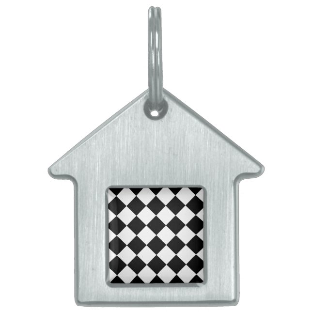 Zwart-wit dambord geruit vlag ontwerp huisdieren naamplaatje (Voorkant)