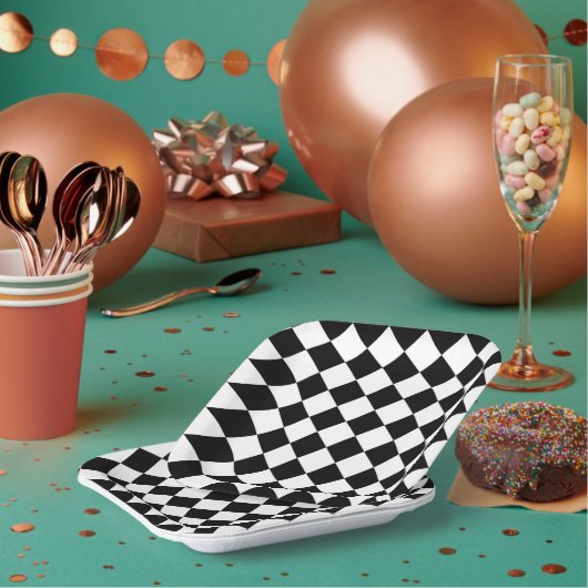 Zwart-wit dambord geruit vlag ontwerp papieren bordje (Multi)