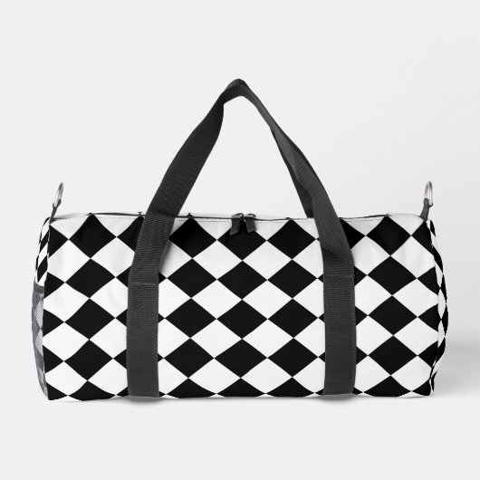 Zwart-wit dambord geruit vlag ontwerp plunjezak (Achterkant)