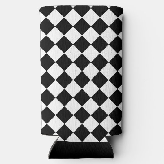 Zwart-wit dambord geruit vlag ontwerp seltzer blikjeskoeler (Achterkant)