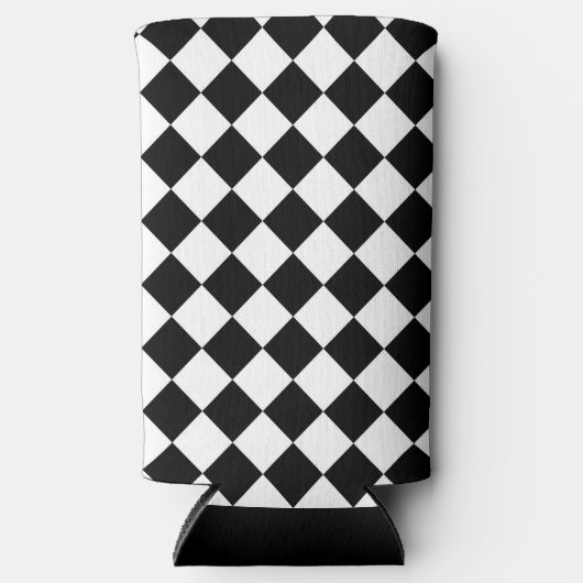 Zwart-wit dambord geruit vlag ontwerp seltzer blikjeskoeler (Voorkant)