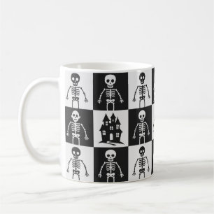 Zwart-wit dambord Halloween Koffiemok