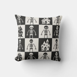 Zwart-wit dambord Halloween Kussen