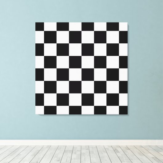 Zwart, wit dambord verpakt canvas afdruk (Insitu (Houten vloer))