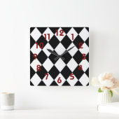 Zwart-wit dambordklok vierkante klok (Huis)