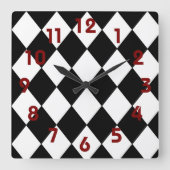 Zwart-wit dambordklok vierkante klok (Voorkant)