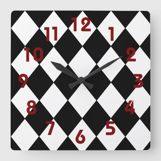 Zwart-wit dambordklok vierkante klok (Voorkant)