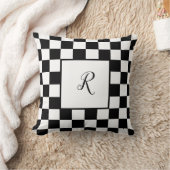 Zwart-wit dambordpatroon met monogram kussen (Deken)