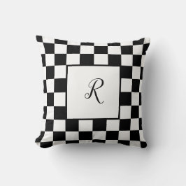 Zwart-wit dambordpatroon met monogram kussen
