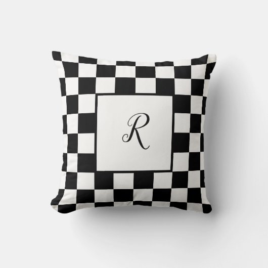 Zwart-wit dambordpatroon met monogram kussen (Voorkant)