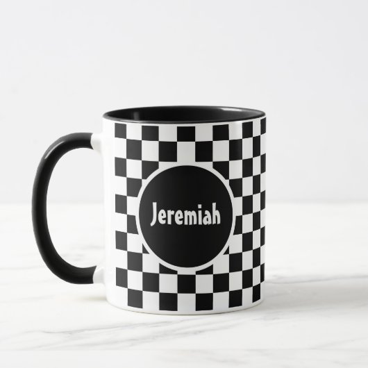Zwart-wit dambordpatroon met monogram mok (Links)