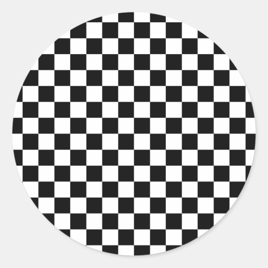 Zwart-wit dambordpatroon ronde sticker (Voorkant)