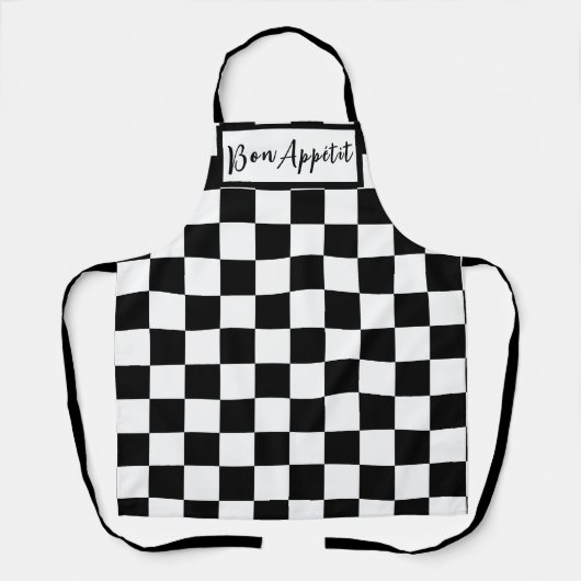 Zwart-wit dambordpatroon schort (Voorkant)