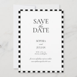 Zwart-wit dambordrand modern save the date