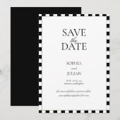 Zwart-wit dambordrand modern save the date (Voorkant / Achterkant)