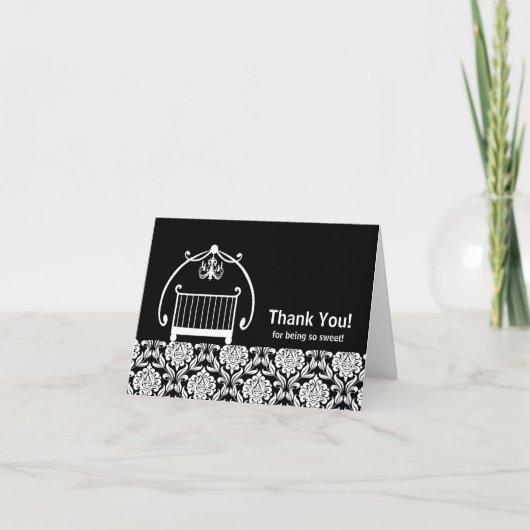 Zwart & Wit Damsask Wieg Bedankt Opmerking Kaart (Voorkant)