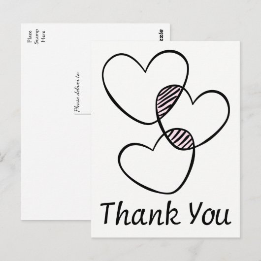 Zwart-wit dank je hart bruiloft briefkaart (Voorkant / Achterkant)
